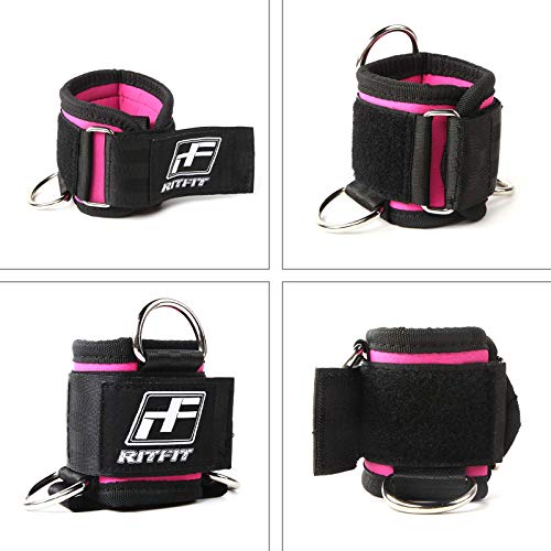 RitFit Kickback Ankle Straps Padded Ankle Strap for Cable Machine,Strong Hook and Loop,Reinforced 3 D-Ring, Adjustable Comfort fit Neoprene - Premium Ankle Cuffs to Enhance Abs, Glute & Leg Workouts - Image 2