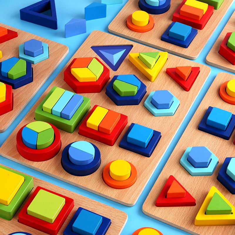 Children'S Geometric Shape Puzzle Wooden Toys Montessori Puzzle Graphics Multi-Functional Cognitive Early Education Educational Toys - Image 2
