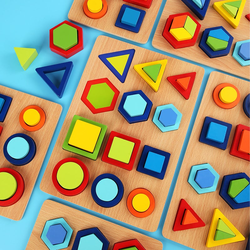Children'S Geometric Shape Puzzle Wooden Toys Montessori Puzzle Graphics Multi-Functional Cognitive Early Education Educational Toys - Image 3
