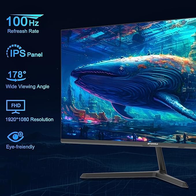 SANSUI 24 inch Monitor, IPS Display FHD Computer Monitor, 100Hz Monitor VESA Mount with HDMI Inputs for Home Office (HDMI Cable Included) - Image 2