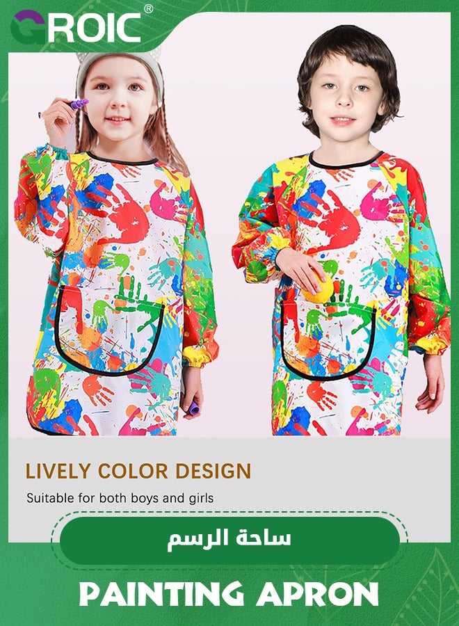 GROIC Kids Art Smock,2 PCS Painting Apron for Toddler,Children Artist Smock with Pocket and Long Sleeves,Long Section,Waterproof,Art Painting Apron - Image 2
