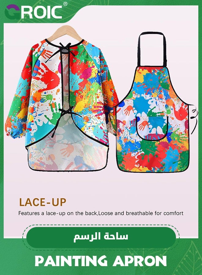 GROIC Kids Art Smock,2 PCS Painting Apron for Toddler,Children Artist Smock with Pocket and Long Sleeves,Long Section,Waterproof,Art Painting Apron - Image 3
