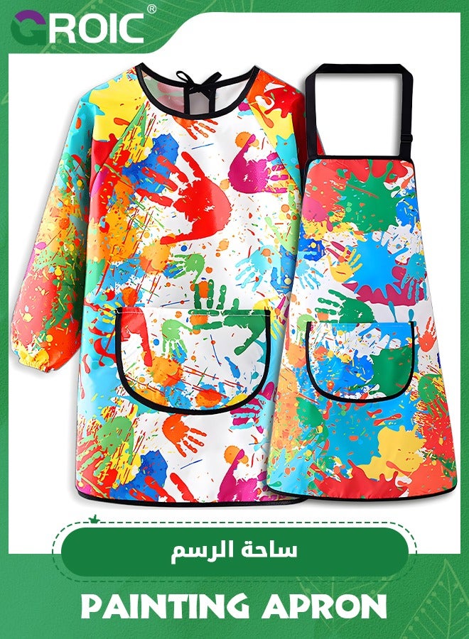 GROIC Kids Art Smock,2 PCS Painting Apron for Toddler,Children Artist Smock with Pocket and Long Sleeves,Long Section,Waterproof,Art Painting Apron - Image 1