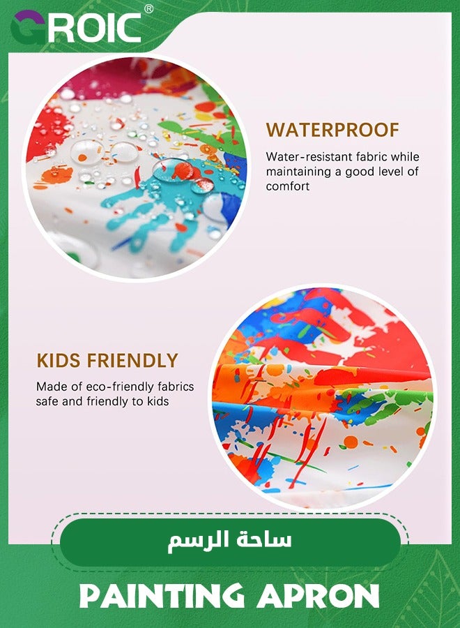 GROIC Kids Art Smock,2 PCS Painting Apron for Toddler,Children Artist Smock with Pocket and Long Sleeves,Long Section,Waterproof,Art Painting Apron - Image 4