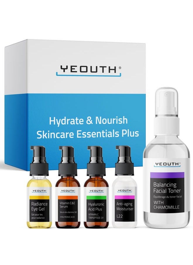 Avalon Organics Skin Care Set: Hyaluronic Acid Serum for Face, Vitamin C Serum, Facial Toner, Under Eye Gel, Face Cream, Skincare Gift Set for Women & Men 5-Piece  - Image 1