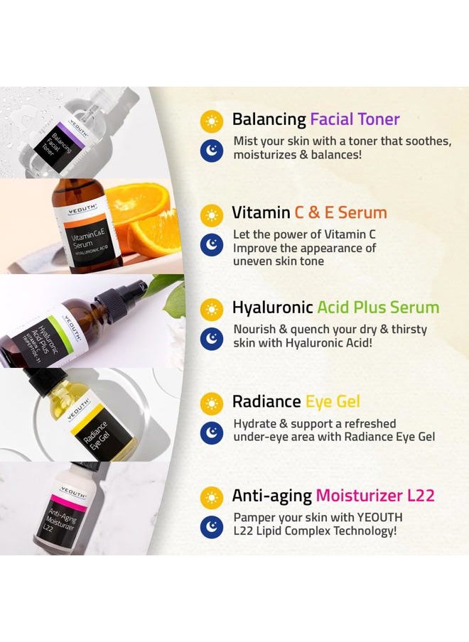 Avalon Organics Skin Care Set: Hyaluronic Acid Serum for Face, Vitamin C Serum, Facial Toner, Under Eye Gel, Face Cream, Skincare Gift Set for Women & Men 5-Piece  - Image 3