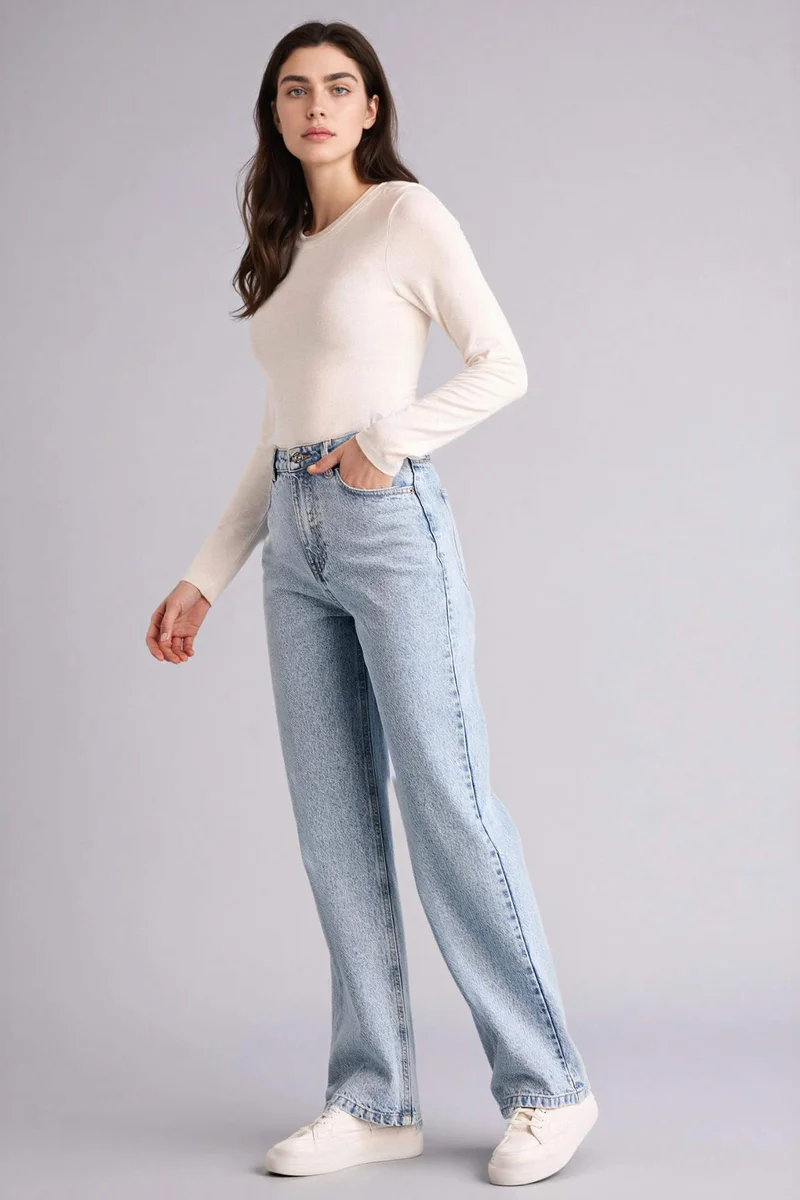 ديفاكتو Straight Leg High Waist Large Jeans