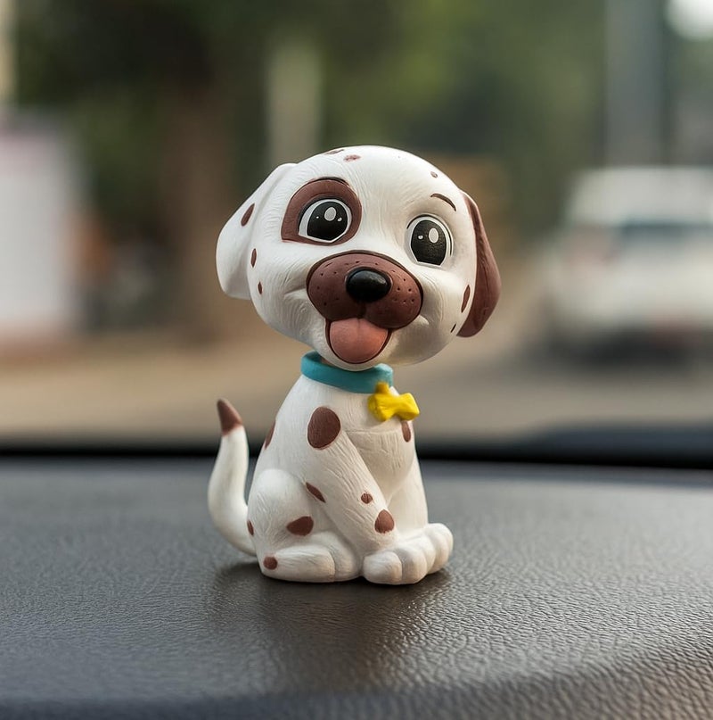 RIANZ ® Bobble Head Dog for Car Dashboard, Home & Office | Cute Wobbling Head Puppy Figurine | Decorative Dog Showpiece Toy | Gift Item for Kids, Friends & Pet Lovers (White & Brown) - Image 1