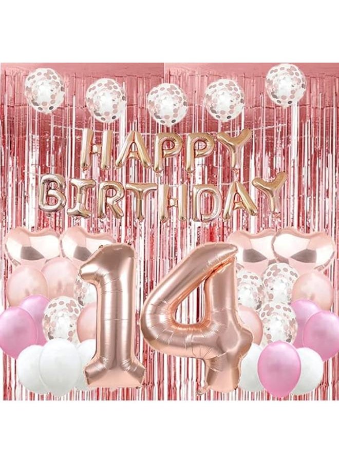 Generic - Sweet 14th Birthday Balloon 14th Birthday Decorations Happy 14th Birthday Party Supplies Rose Gold Tassels Foil Fringe Curtains Photo Backdrop Balloon Gifts - Image 1