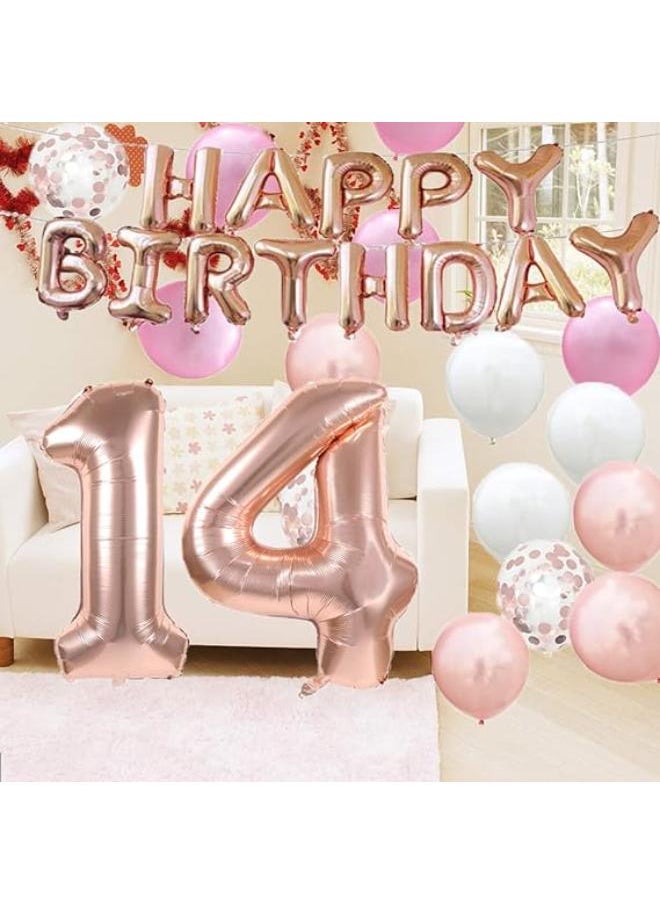 Generic - Sweet 14th Birthday Balloon 14th Birthday Decorations Happy 14th Birthday Party Supplies Rose Gold Tassels Foil Fringe Curtains Photo Backdrop Balloon Gifts - Image 1