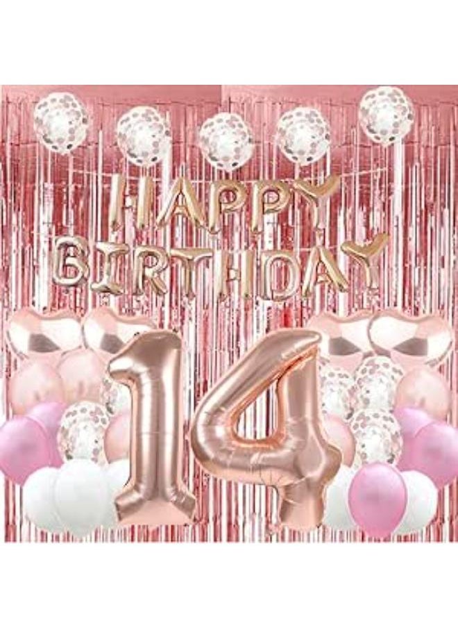 Generic - Sweet 14th Birthday Balloon 14th Birthday Decorations Happy 14th Birthday Party Supplies Rose Gold Tassels Foil Fringe Curtains Photo Backdrop Balloon Gifts - Image 1