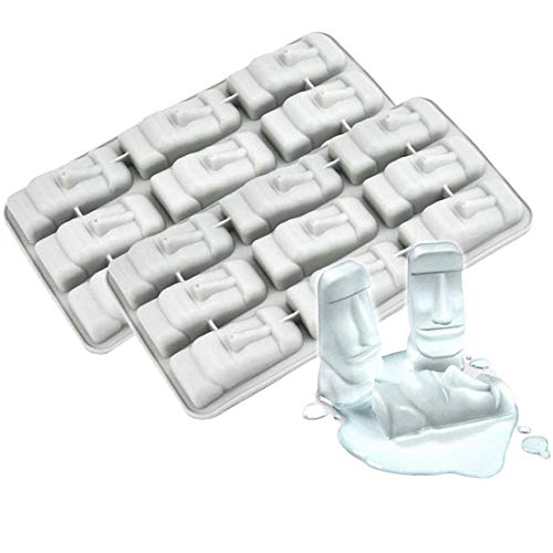 HiParty 2 Pcs 9 Cavity Easter Island Moai Head Stone Statues Ice Cube Trays TPR Chocolate Candy Jello Soap Mold - Image 1