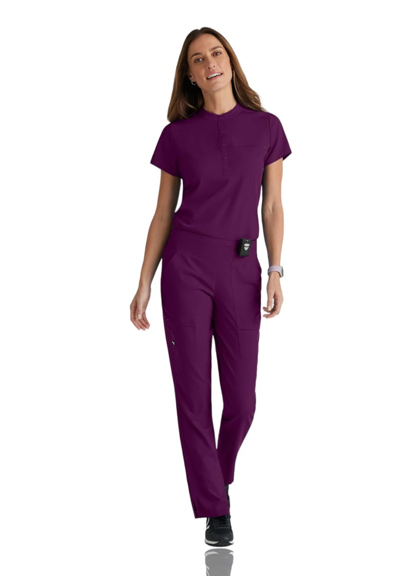 BARCO Grey's Anatomy Spandex Stretch Direct - Rush Scrub Top for Women Wine Large - Image 4