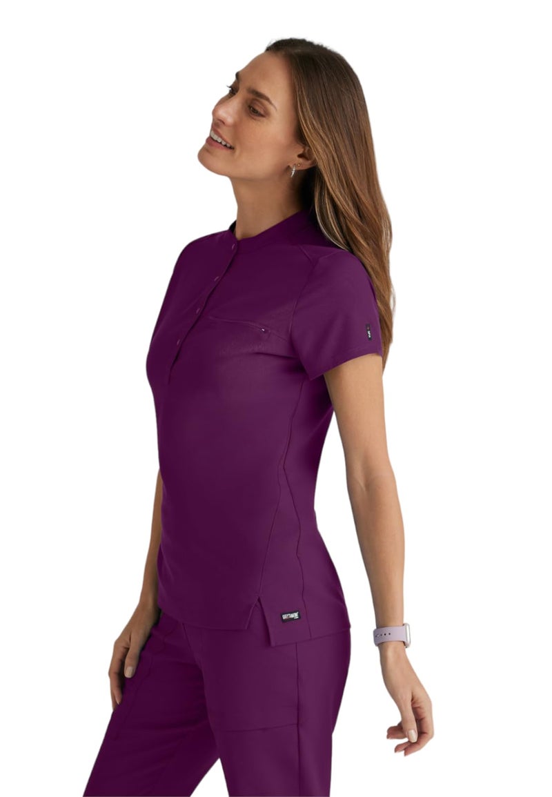 BARCO Grey's Anatomy Spandex Stretch Direct - Rush Scrub Top for Women Wine Large - Image 3