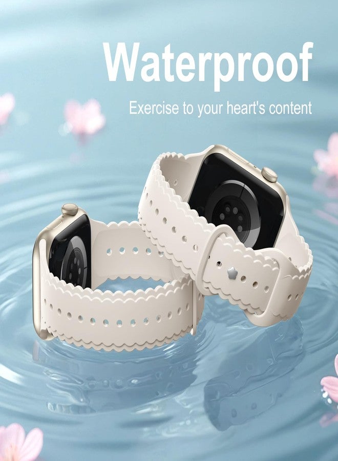 Dirrelo Lace Silicone Band Compatible with Apple Watch Bands for Women 40mm 41mm 38mm, Soft Solace Wristband Replacement Dressy Strap for iWatch Band Series 11 10 9 8 SE 7 6 5 4 3 2 1 Ultra, Starlight - Image 4