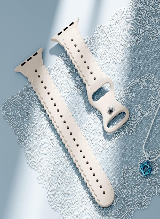 Dirrelo Lace Silicone Band Compatible with Apple Watch Bands for Women 40mm 41mm 38mm, Soft Solace Wristband Replacement Dressy Strap for iWatch Band Series 11 10 9 8 SE 7 6 5 4 3 2 1 Ultra, Starlight - Image 5