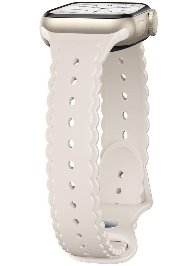 Dirrelo Lace Silicone Band Compatible with Apple Watch Bands for Women 40mm 41mm 38mm, Soft Solace Wristband Replacement Dressy Strap for iWatch Band Series 11 10 9 8 SE 7 6 5 4 3 2 1 Ultra, Starlight - Image 1