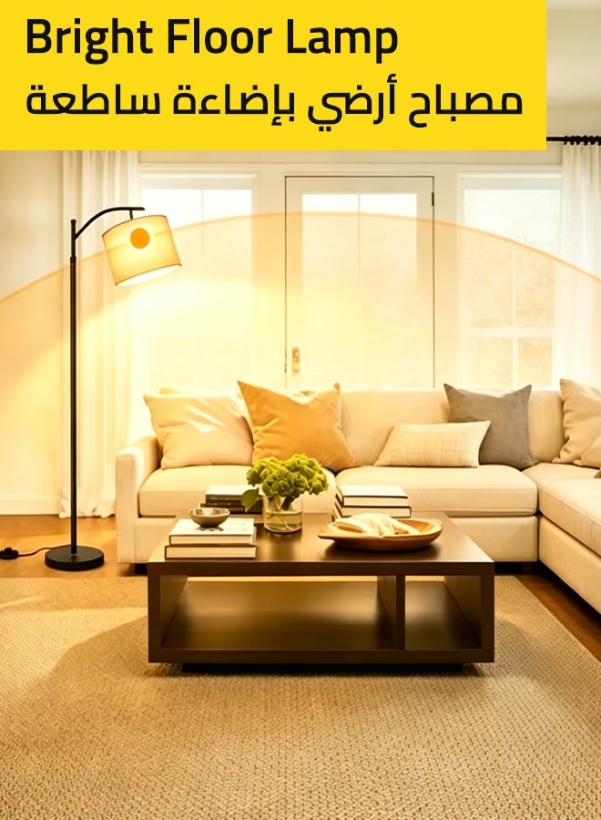 غرانفين مصباح أرضي LED عصري رترو قابل للتعديل بثلاث ألوان غطاء مصباح ارضي من قماش الكتان المعلق اضاءة ارضيه ساطعة خفيفة مصباح أرضي ديكور منزلي لغرف المعيشة غرف النوم والمكاتب 38×23×160 سم - Image 2