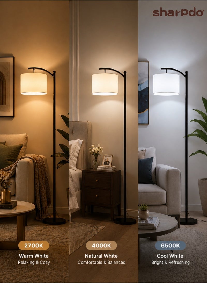 Glanfen Modern Retro LED Floor Lamp 3 Colors Adjustable Standing Lamp With Hanging Linen Lampshade soft Brightness Floor Light Home Decor For Living Room Bedroom Office 38x23x160 cm - Image 1