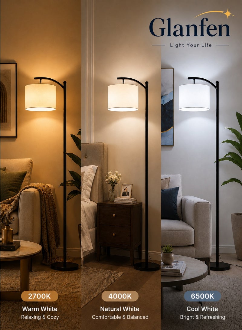 Glanfen Modern Retro LED Floor Lamp 3 Colors Adjustable Standing Lamp With Hanging Linen Lampshade soft Brightness Floor Light Home Decor For Living Room Bedroom Office 38x23x160 cm - Image 1