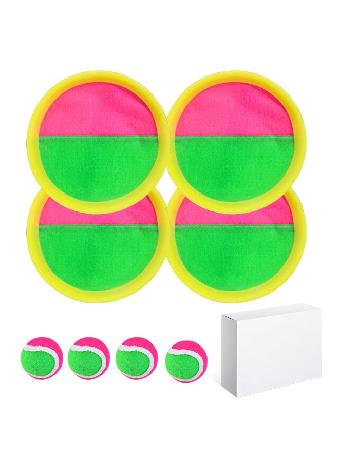 Production Of High Quality Plastic PP Sticky Cloth Sticky Bat Sticky Bat Ball Outdoor Leisure Suction Cup Racket Toy-Specifications:Yellow Racket [pink + Green] 4 Shots, 4 Pink + Green Hard Balls, White Box Packaging - Image 1