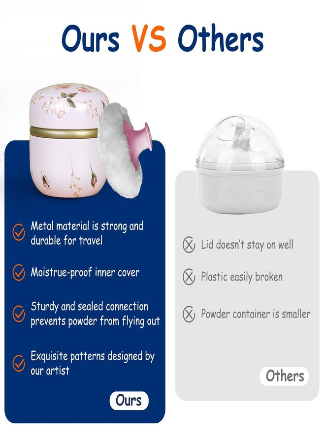 Qopoto Body Powder Puff and Container for Dusting Powder, Women Powder Puff and Powder Case for Bath and Travel (Romantic Flowers) - Image 4