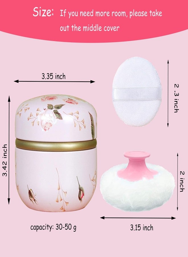 Qopoto Body Powder Puff and Container for Dusting Powder, Women Powder Puff and Powder Case for Bath and Travel (Romantic Flowers) - Image 2