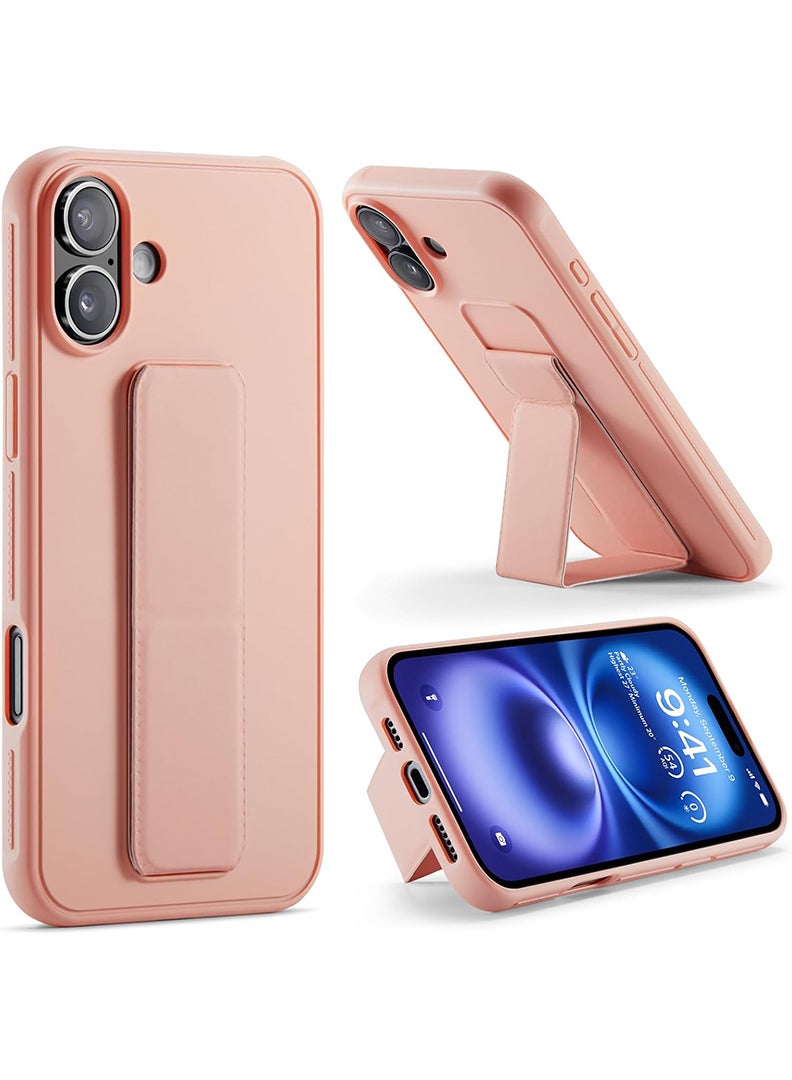 Case Up Compatible with Apple iPhone 16 Case with Magnetic Stand & Holder, Premium Silicone Finger Grip Strap Holder Case Car Mount Kickstand Cover- Pink - Image 1
