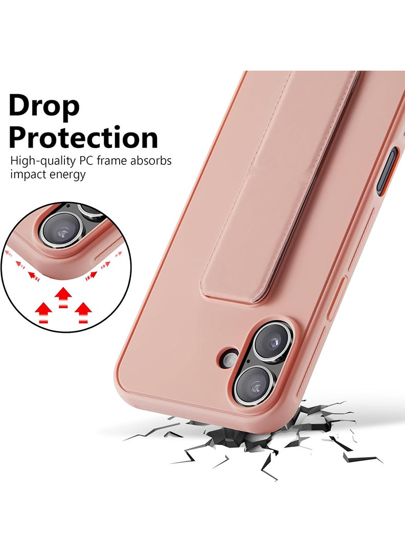 Case Up Compatible with Apple iPhone 16 Case with Magnetic Stand & Holder, Premium Silicone Finger Grip Strap Holder Case Car Mount Kickstand Cover- Pink - Image 5