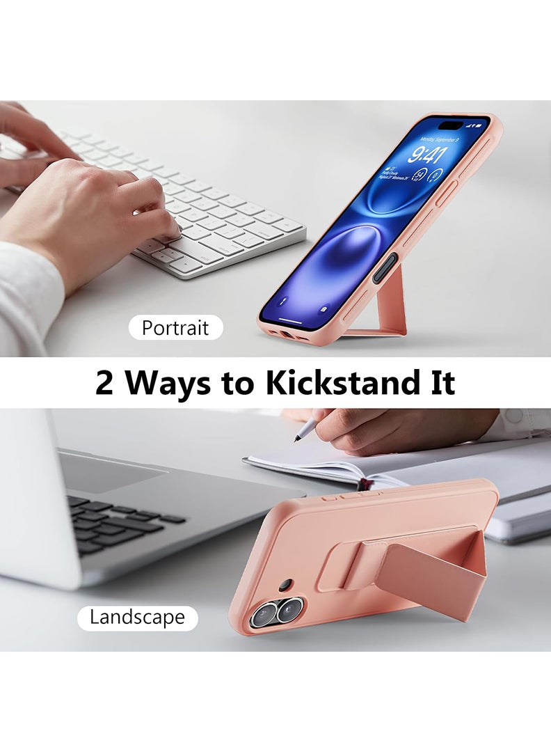 Case Up Compatible with Apple iPhone 16 Case with Magnetic Stand & Holder, Premium Silicone Finger Grip Strap Holder Case Car Mount Kickstand Cover- Pink - Image 3