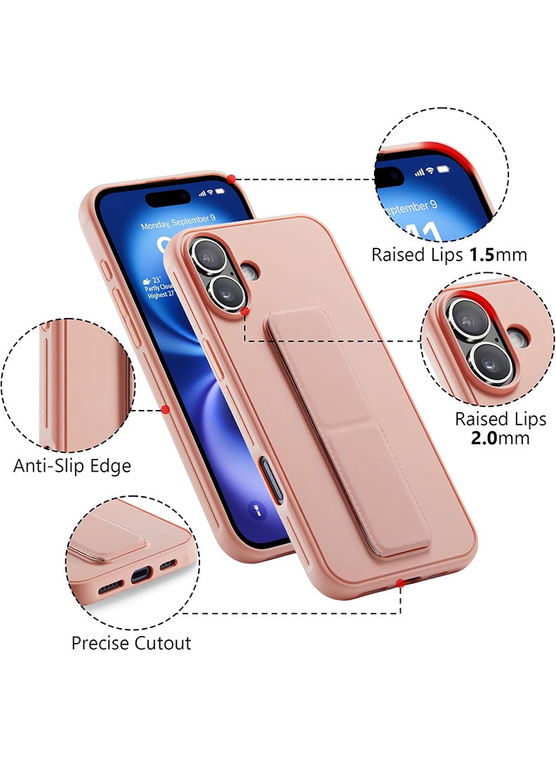 Case Up Compatible with Apple iPhone 16 Case with Magnetic Stand & Holder, Premium Silicone Finger Grip Strap Holder Case Car Mount Kickstand Cover- Pink - Image 2
