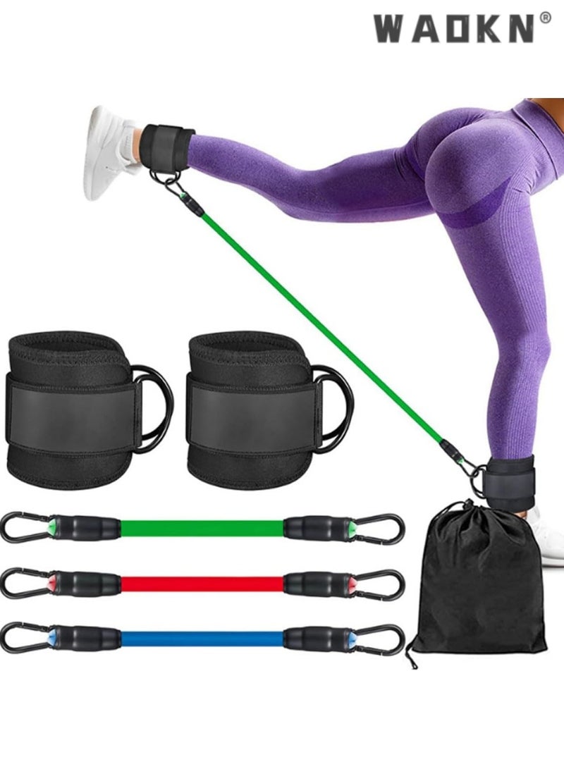 WAOKN Ankle Straps,1Set Body Exercisers,Including 3pcs Tension Ropes、 2pcs Ankle Straps、1pc Storage Bag,Hip Lifting Leg TrainingMuscle ExerciseAnd Strength Training Suitable For Men & Women  - Image 1