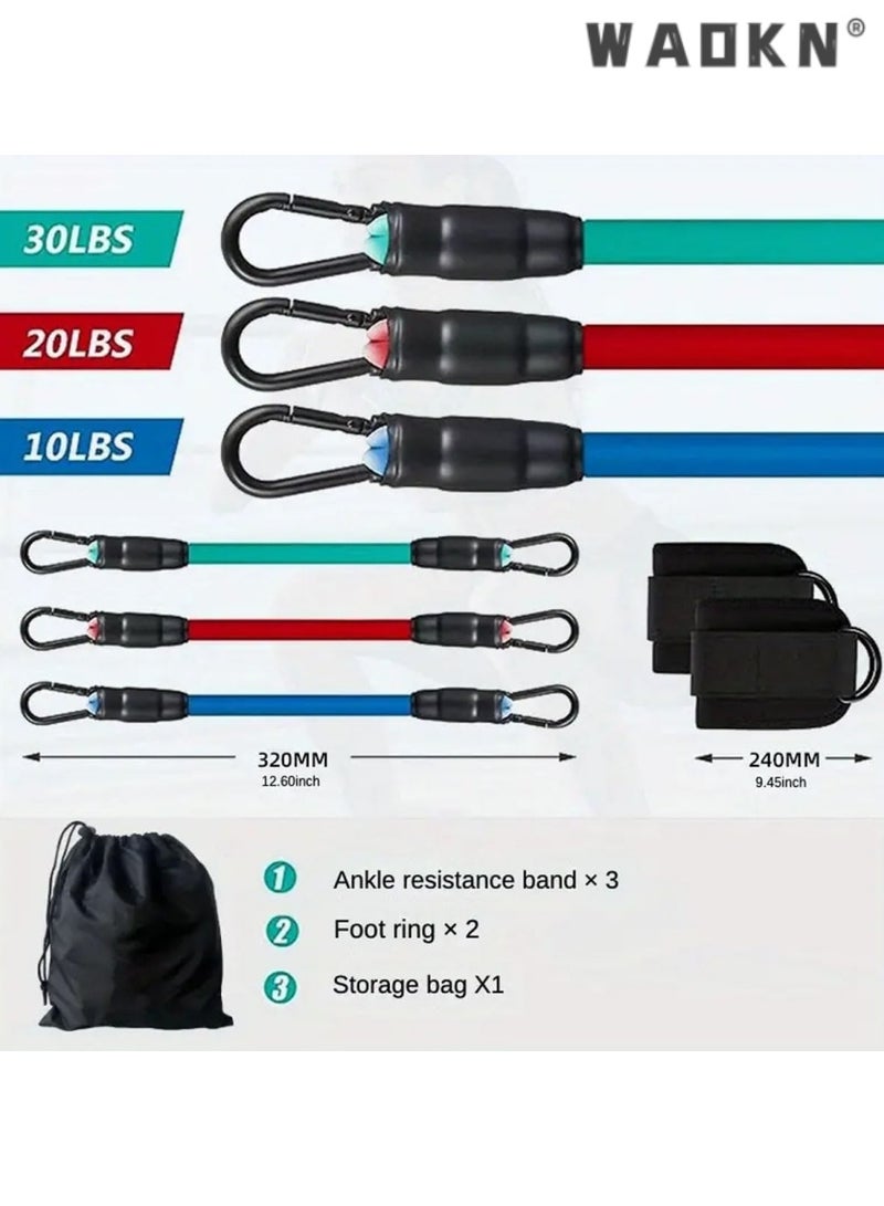 WAOKN Ankle Straps,1Set Body Exercisers,Including 3pcs Tension Ropes、 2pcs Ankle Straps、1pc Storage Bag,Hip Lifting Leg TrainingMuscle ExerciseAnd Strength Training Suitable For Men & Women  - Image 2