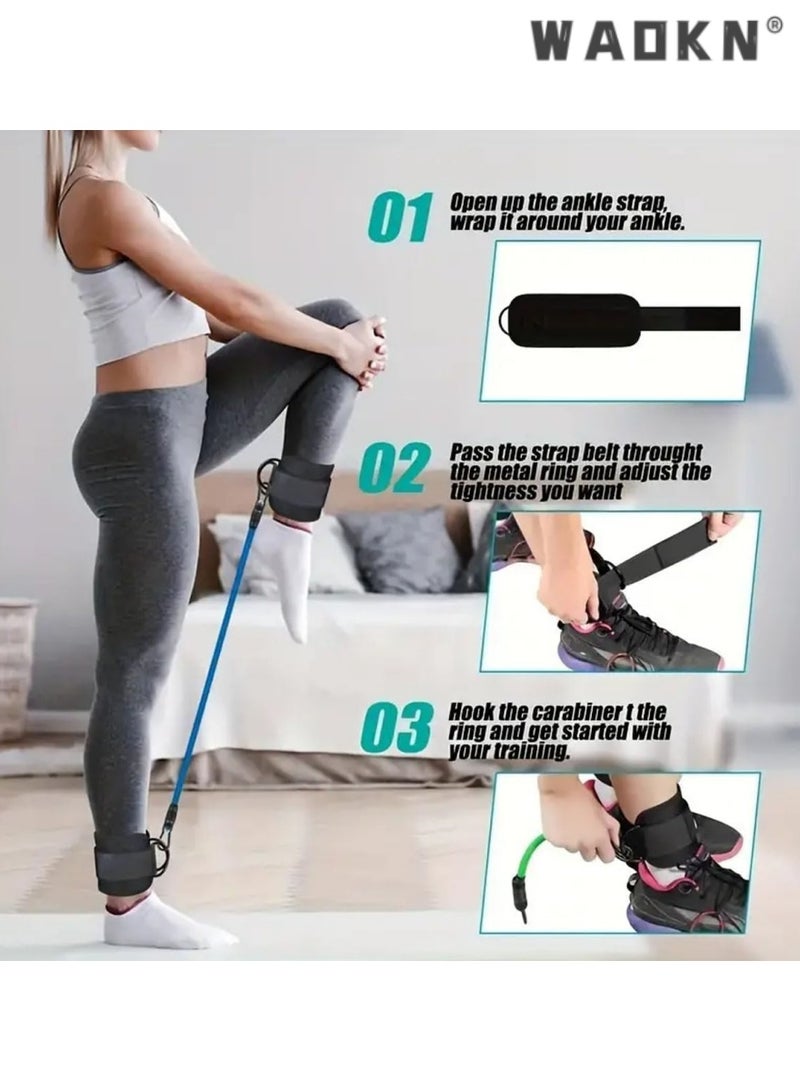 WAOKN Ankle Straps,1Set Body Exercisers,Including 3pcs Tension Ropes、 2pcs Ankle Straps、1pc Storage Bag,Hip Lifting Leg TrainingMuscle ExerciseAnd Strength Training Suitable For Men & Women  - Image 4