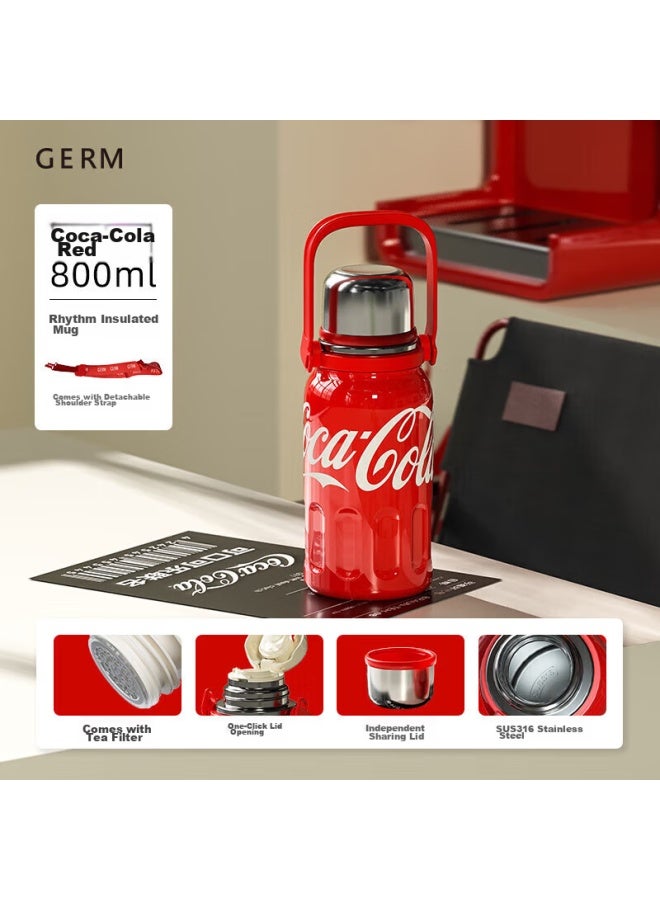 Germ Coca-cola Rhythm Insulated Water Bottle For Men And Women, Sports Water Bottle, Large Capacity Car Cup, Student Cup, 800ml, Red - Image 1