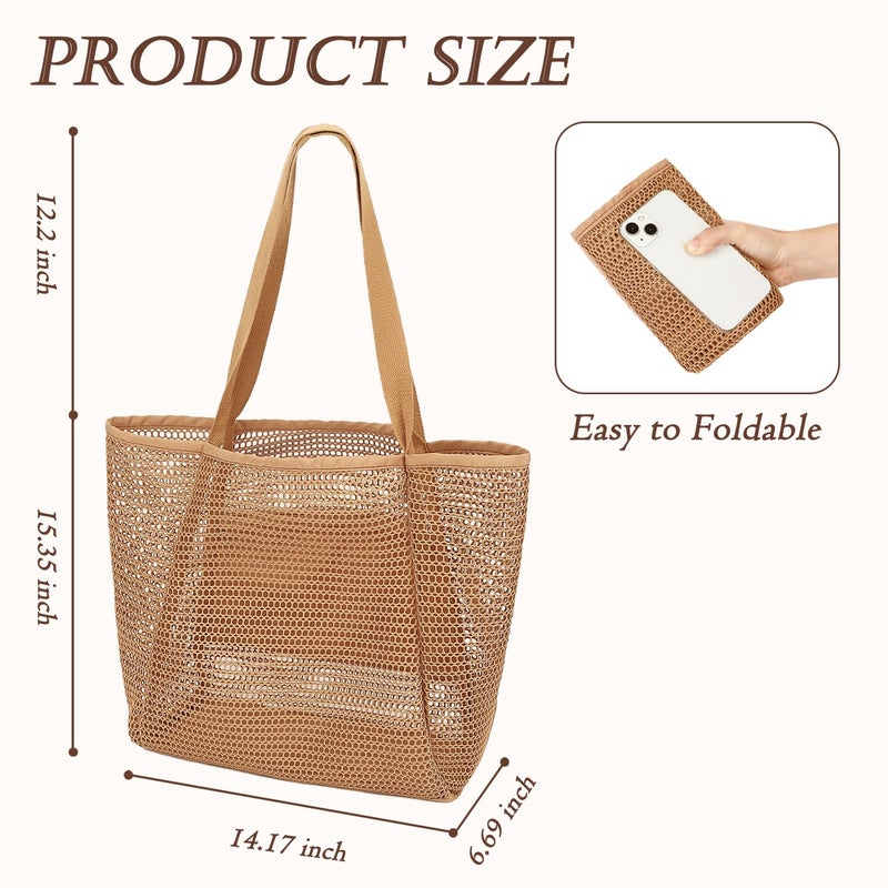 GYEUKHAM Beach Bag for Women, Waterproof Tote Bag with Zipper, Foldable Mesh Beach Tote for Cruise Essentials 2026, Large Travel Bag for Vacation,Tan - Image 3