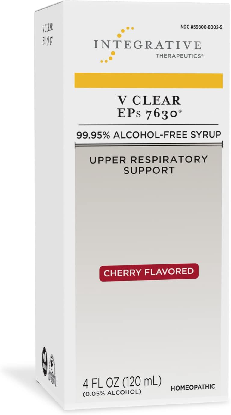 Integrative Therapeutics V Clear EPs 7630, Homeopathic Cold Medicine, Shortens Colds, Relieves Respiratory Symptoms, 99.95% Alcohol-Free Syrup, Cherry Flavored for Children and Adults, 4 Fl. Oz