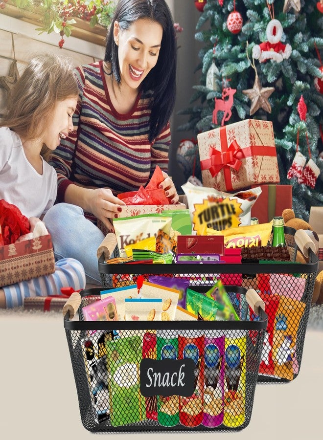 Xbopetda Snack Organizer for Pantry Shelf, 2 Pack Metal Mesh Snack Basket Storage with Wooden Handles, Snack Bin for Snack Bar Station, Kitchen Cabinet Pantry Organizers and Storage - Image 5