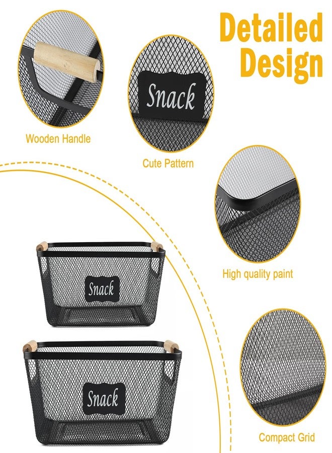 Xbopetda Snack Organizer for Pantry Shelf, 2 Pack Metal Mesh Snack Basket Storage with Wooden Handles, Snack Bin for Snack Bar Station, Kitchen Cabinet Pantry Organizers and Storage - Image 2