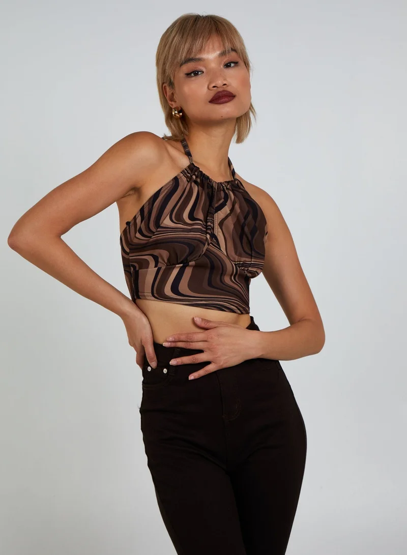 Pink Vanilla  Halter Neck Marble Print Top for Women | Best Price UAE