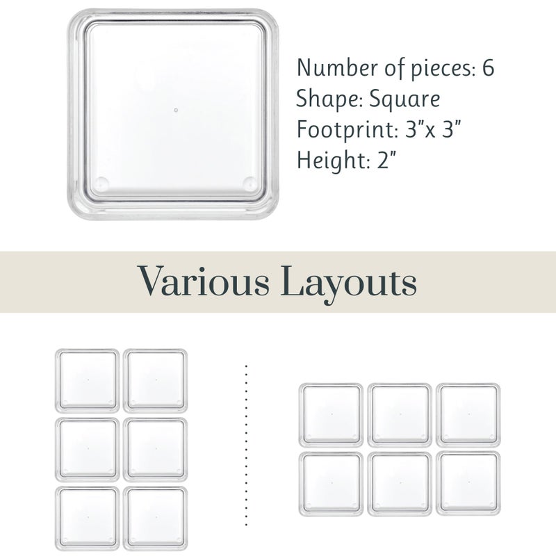 STORi SimpleSort 6-Piece Stackable Clear Drawer Organizer Set | 3" x 3" x 2" Square Trays | Small Makeup Vanity Storage Bins and Office Desk Drawer Dividers | Made in USA - Image 5