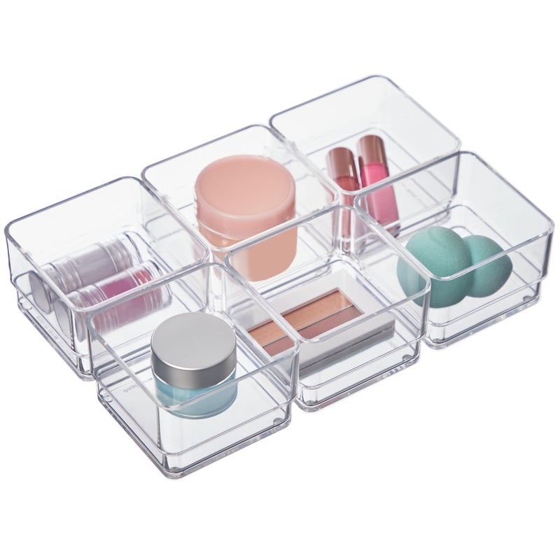 STORi SimpleSort 6-Piece Stackable Clear Drawer Organizer Set | 3" x 3" x 2" Square Trays | Small Makeup Vanity Storage Bins and Office Desk Drawer Dividers | Made in USA - Image 1