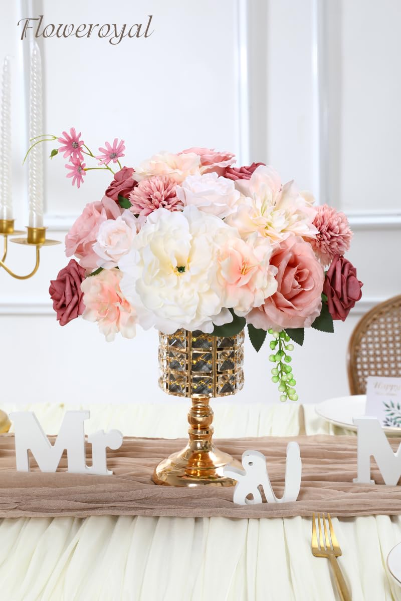 Floweroyal Artificial Flowers Combo Pink Flowers Mix Silk Flowers Dahlia Roses with Stems for DIY Wedding Bridal Bouquets, Baby Shower, Floral Arrangement, Table Centerpieces, Home Decorations - Image 3