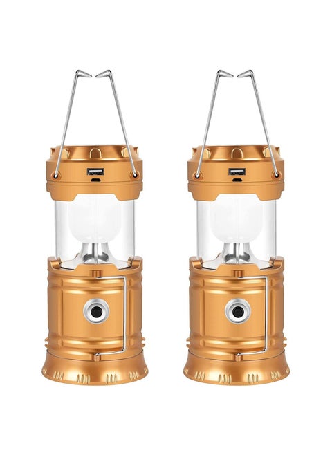 Solar Camping Lights 2 Packs, USB Direct Charge Ultra Bright LED Collapsible Water Resistant Lanterns Flashlights