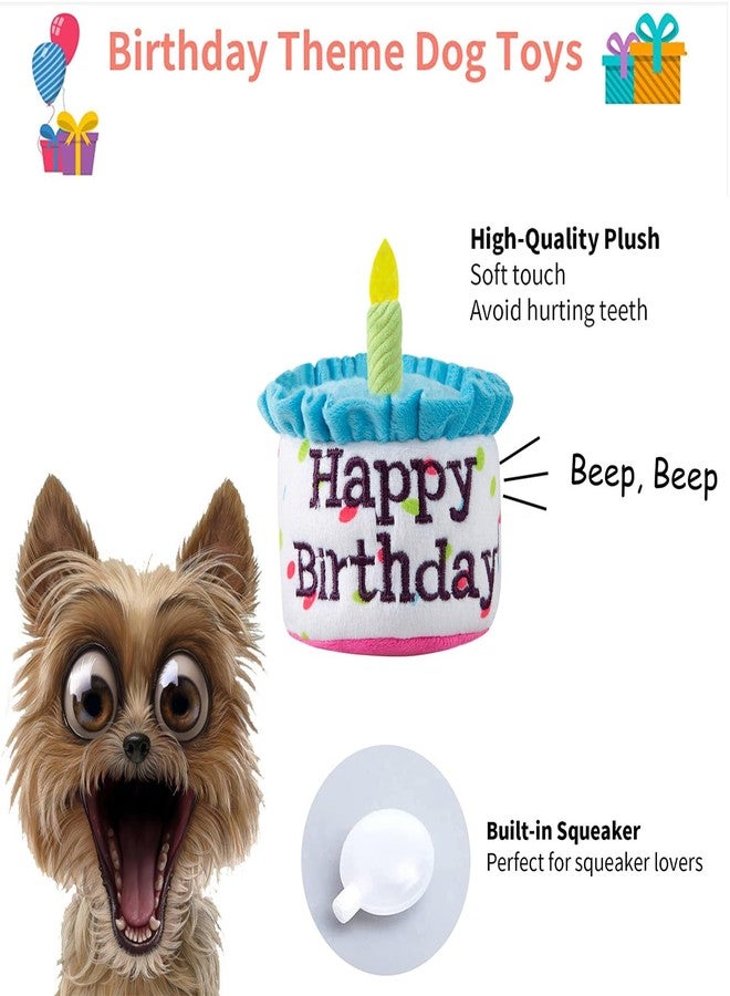 Ushang Pet Dog Birthday Cake Toy, Happy Birthday Cake Shaped Squeaky Dog Toys for Medium & Large Dogs Funny Dogs Gifts Plush Dog Party Toys, Large, Blue - Image 2
