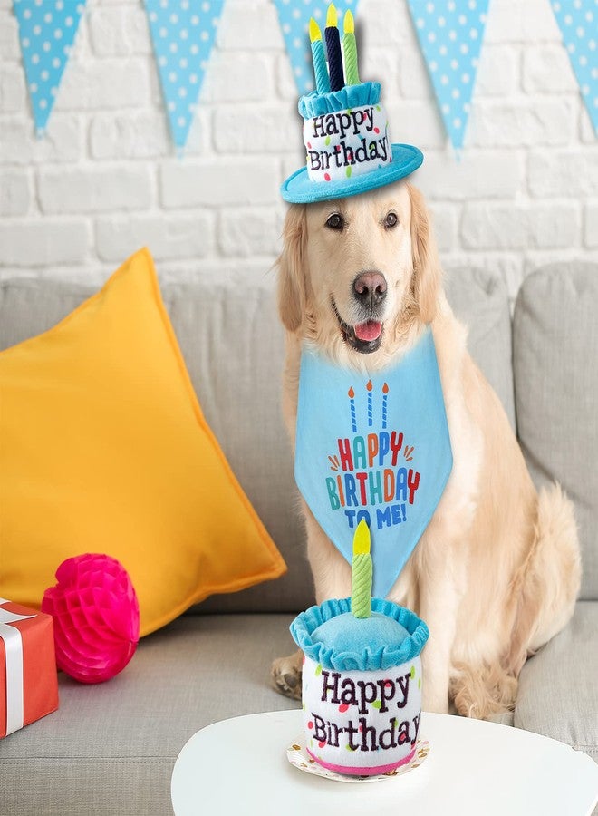 Ushang Pet Dog Birthday Cake Toy, Happy Birthday Cake Shaped Squeaky Dog Toys for Medium & Large Dogs Funny Dogs Gifts Plush Dog Party Toys, Large, Blue - Image 4
