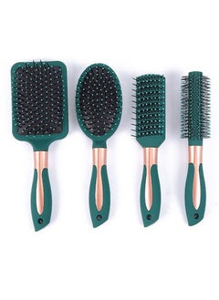 4Pcs Hair Brush Comb Set, Detangling Air Cushion Comb Anti Static Hair Styling Brush for All Hair Types for Men and Women Dark Green