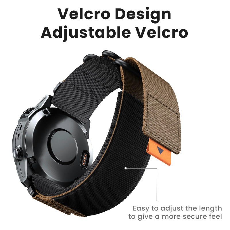 ANCOOL for Fenix 7 Band/Fenix 6 Pro band/Fenix 5 Watch Band 22mm Nylon Watch Band Replacement for Fenix 7 Pro/Forerunner 965/955/945(Black/Khaki) - Image 3
