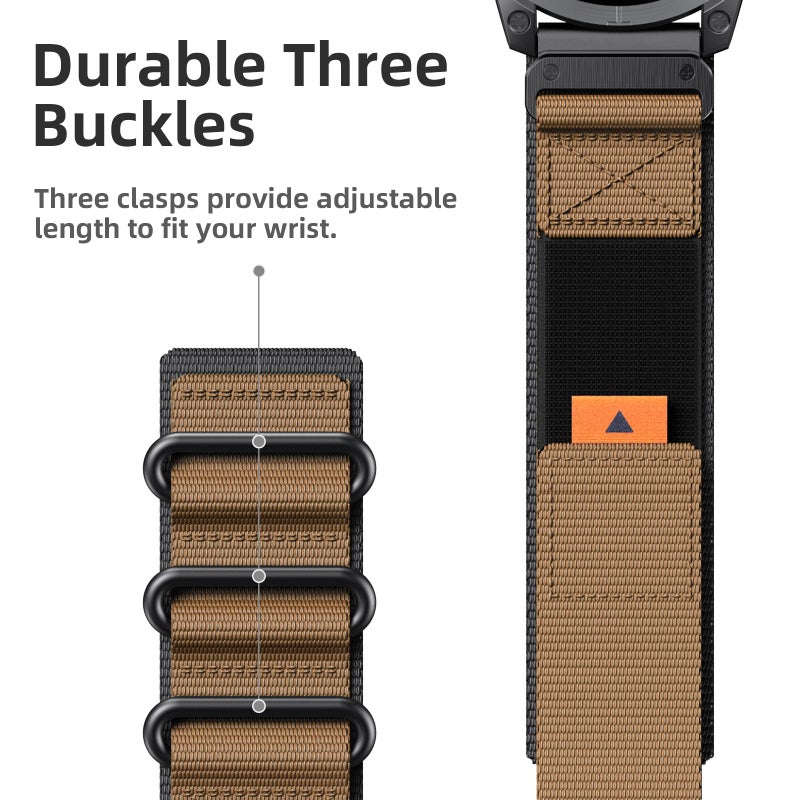 ANCOOL for Fenix 7 Band/Fenix 6 Pro band/Fenix 5 Watch Band 22mm Nylon Watch Band Replacement for Fenix 7 Pro/Forerunner 965/955/945(Black/Khaki) - Image 4