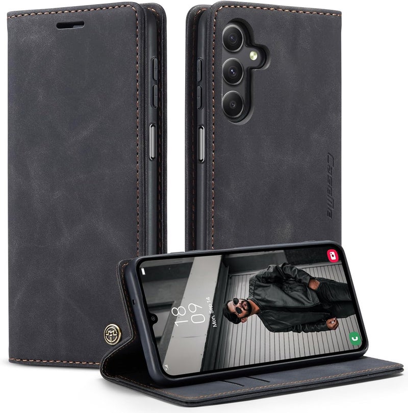 Cracedily for Samsung Galaxy A15 Case, Flip Wallet Leather Case with Card Holder Magnetic Closure Shockproof Kickstand Protective Phone Cases Cover for Samsung A15,Black - Image 1